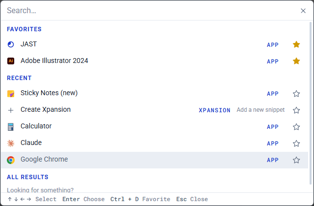 Call JAST showing Favorites and Recent