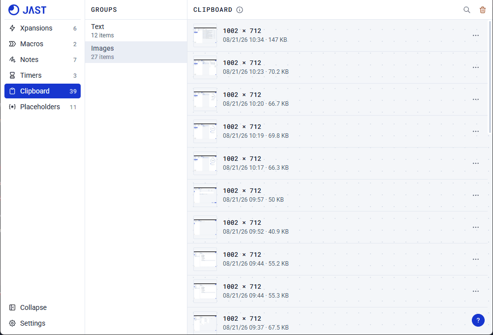 Clipboard image history in JAST