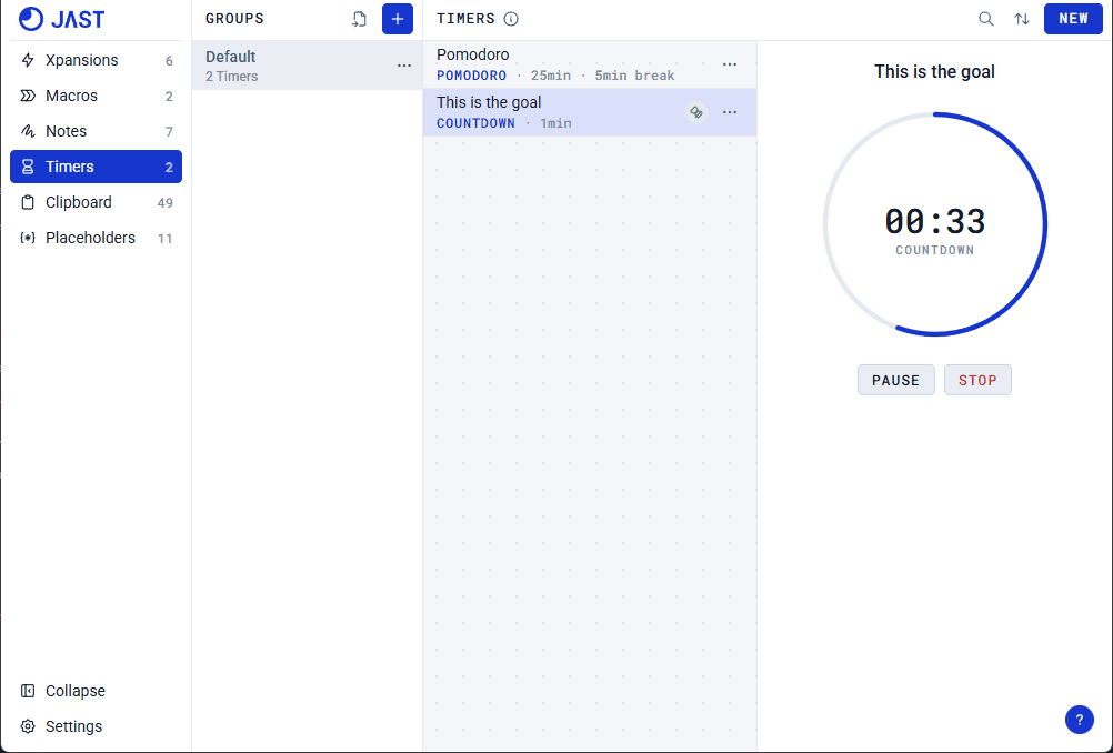 Countdown timer in JAST