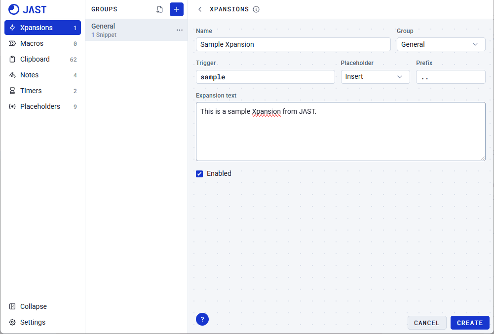 Creating a Xpansion in JAST