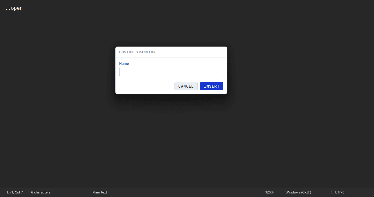 Placeholder popup shown when the Xpansion is triggered