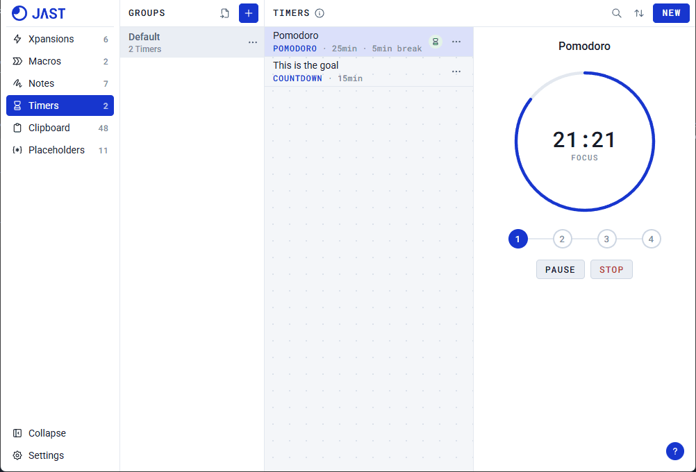 Pomodoro timer in JAST